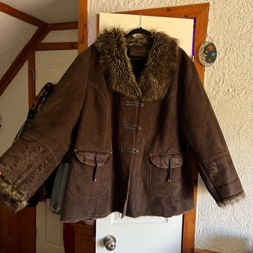 Brown Faux Fur Trimmed Coat
